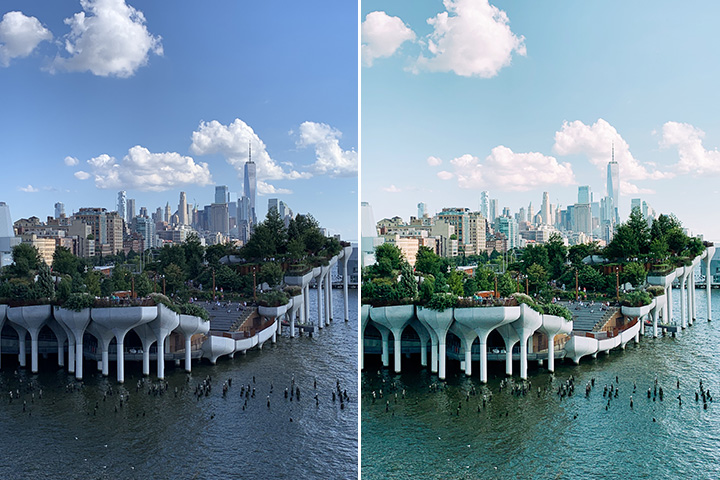 Before and after editing - Little Island, NYC
